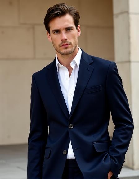 Modello blazer classico blu navy in lana superfine