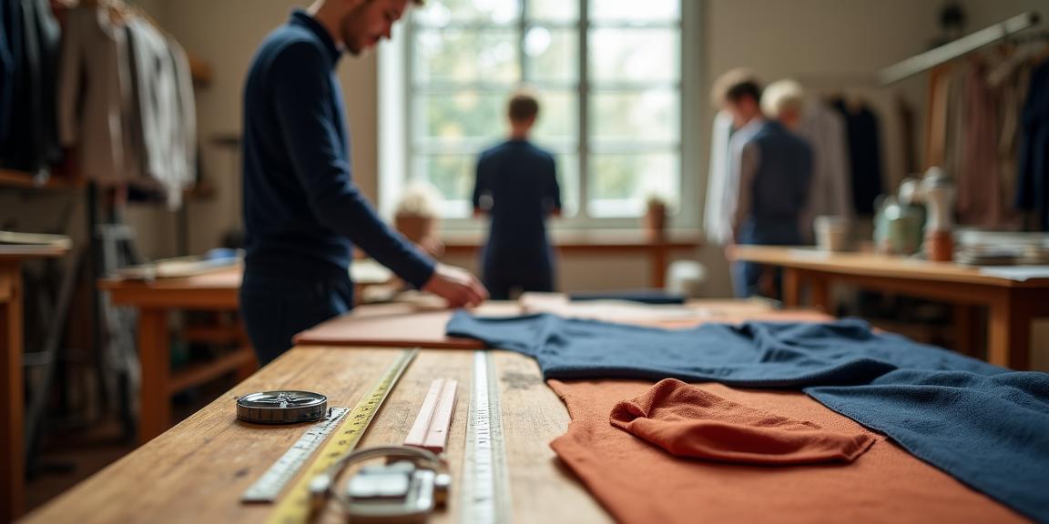 Un sarto che lavora con precisione in un atelier italiano luminoso